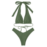 1 x RAW Customer Returns RXRXCOCO Sexy Brazilian Bikini Women Set Triangle String Top Bikini Set Thong Swimwear Army Green Size S - RRP €36.99