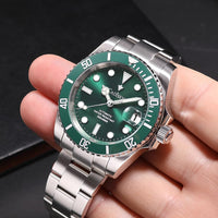 1 x RAW Customer Returns CADISEN Automatic Watch Men With Power Reserve GMT Stainless Steel Sapphire Glass Waterproof Wristwatch Watches Men 8216 green  - RRP €131.09