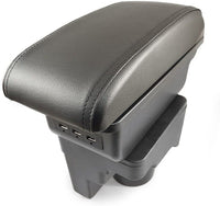 1 x RAW Customer Returns Armrest Car Center Armrest Center Console Organizer Black Leather Console Storage Box Armrest Box Storage Compartment with USB Cup Holder Ashtray Compatible with VW - RRP €50.88