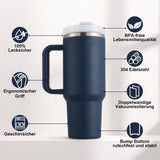 1 x RAW Customer Returns PRAOAHEI 40oz Thermal Mug with Straw and Handle, 1180 ML Double Walled Stainless Steel Hot Cold Drinks Vacuum Drinking Cup, Coffee Mug for Home Travel Navy Blue - RRP €27.22