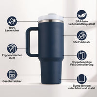 1 x RAW Customer Returns PRAOAHEI 40oz thermal mug with straw and handle, 1180 ML double-walled stainless steel hot cold drinks vacuum drinking cup, coffee mug for home travel, navy blue - RRP €27.22