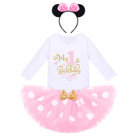 16 x RAW Customer Returns Toddler Baby Girls 1st 2nd 3rd Birthday Disney Minnie Outfit Cotton Long Sleeve Romper Princess Polka Dots Tulle Tutu Mouse Ear Headband 3-Piece Clothing Set Pink-My 1st Birthday 1 Years - RRP €333.12