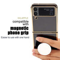 1 x RAW Customer Returns  Never Turn Yellow Slim Magnetic Clear Case for Galaxy ZFlip 4 2022 with Plated Gold Hard Bumper,Compatible with Magsafe Accessories Chager,Screen Camera Protect Galaxy ZFlip 4 5G Magnetic Case - RRP €10.07