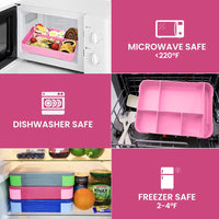 1 x RAW Customer Returns Bugucat children s lunch box with compartments 1330 ml set of 2, lunch box children s bento box leak-proof with 6 compartments cutlery set, lunch box breakfast box for girls, snack box lunch box for adults blue pink - RRP €29.99