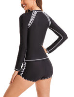 1 x Brand New Rash Guard Set Damen Fashion Gepolsterter Boyshort Wassersport Badeanzug Swimsuit Sun Protection Badeanz ge UV-Schutz Lang rmelig Rash Guard Set schwarz - RRP €40.33