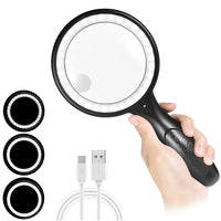 1 x RAW Customer Returns Magnifying glass with light, 60x 33 LED handheld magnifying glass 30XL reading magnifying glass with light, USB charging magnifying glass 3 modes reading magnifying glass for seniors, children, jewelers, hobbies - RRP €22.73