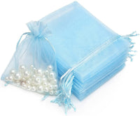 1 x RAW Customer Returns RAPECOTT 9 x 12 cm Pack of 100 Organza Drawstring Tulle Bags Communion Favors Jewelry Bags Christmas Favors Light Blue  - RRP €20.4