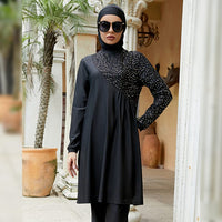 1 x RAW Customer Returns IMEKIS Women s Muslim Swimwear 3-Piece Headscarf Modest Swimsuit Islamic Burkini Swimsuit Long Sleeve Swim Top with Pants Hijab Full Body Swimsuit Black 6 M - RRP €47.84