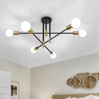 1 x RAW Customer Returns KMaiPem Black Gold Ceiling Lamp Living Room, Adjustable Rotating Sputnik Modern Chandelier, 6-Light Industrial Metal Country House Vintage Ceiling Light Bedroom, Kitchen - RRP €56.76