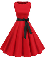 1 x RAW Customer Returns Gardenwed Women s Dress Elegant Vintage 50s Evening Ceremony Dress Rockabily Sleeveless Cocktail Dress with A-Line Belt Red 2XL - RRP €46.85