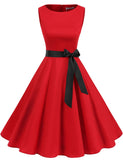 1 x RAW Customer Returns Gardenwed Women s Dress Elegant Vintage 50s Evening Ceremony Dress Rockabily Sleeveless Cocktail Dress with A-Line Belt Red 2XL - RRP €46.85