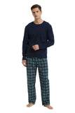 1 x RAW Customer Returns GLOBAL Men s Pajamas Flannel Cotton Long Pajamas Pieces Round Neck Winter Sleepwear Breathable Comfortable and Warm Black T-Shirt, Black Green Grid Pants XL - RRP €36.99