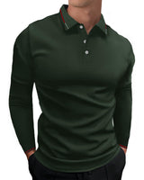 1 x RAW Customer Returns HMIYA men s polo shirt long sleeve, cotton, comfortable polo with casual collar, light long sleeve shirt, dark green, L - RRP €28.99