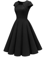 1 x RAW Customer Returns Homrain 1950s Vintage Retro Cocktail Dresses Women Short Sleeve Rockabilly Dresses Party Evening Dresses Swing Pleated Skirt Black M - RRP €32.9