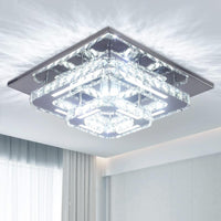 1 x RAW Customer Returns CXGLEAMING Modern Ceiling Lamp LED Crystal Ceiling Light Square Crystal Chandelier Semi-Recessed Pendant Light Lighting for Living Room Bedroom Dining Room Corridor Kitchen Cold White  - RRP €62.99