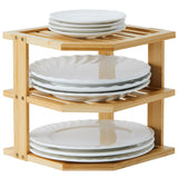 2 x RAW Customer Returns YOUDENOVA tableware organizer bamboo 25x25x25, corner cabinet insert 3 levels for kitchen shelf, dish drainer, dish drainer, plate stand - RRP €36.98