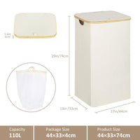 1 x RAW Customer Returns iEGrow laundry basket with lid 110L, laundry collector with removable and washable inner bag, laundry baskets for laundry room, bedroom, bathroom beige  - RRP €29.24