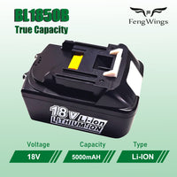 1 x RAW Customer Returns FengWings 18V 5.0Ah BL1850B battery 3A charger DC18RC for Makita LXT BL1830 BL1840 Replace for Makita Radio DMR102 DMR105 DMR108 DUC353Z DUC302Z DLM380Z DLM431Z - RRP €57.47