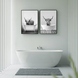 1 x Brand New Animal in the Bathtub Canvas, Black and White Highland Cow Elephant Bathroom Modern Poster Home Decoration - Unframed 2x50x70cm,a  - RRP €29.99