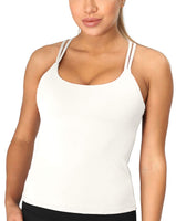 1 x RAW Customer Returns icyzone Women s Sports Top with Integrated Bra - Longline Padded Yoga Bra Without Underwire, 2 in 1 Gym Fitness Tank Top M, White  - RRP €25.2