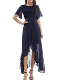 1 x RAW Customer Returns Gardenwed evening dresses elegant for wedding festive dress chiffon sleeve ruffles bridesmaid dress bridesmaid dress party graduation dress long ball gown navy 3XL - RRP €62.99