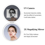 1 x RAW Customer Returns FENCHILIN Compact Mirror with UV Camera for Sun Protection Test, Portable Travel Mirror for Sun Protection, Illuminated Makeup Mirror, 2x Magnification, Pocket Mirror for Handbag - RRP €85.0