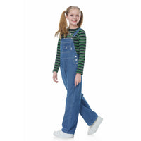 1 x RAW Customer Returns Rolanko Girls Children s Jeans Dungarees Jumpsuit Long Trousers Overall with Adjustable Braces, Blue Button, Size 140 - RRP €36.99