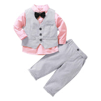 1 x RAW Customer Returns Volunboy Baby Suit Boys Suit Vest Shirt with Bow Tie for Festive Wedding Clothing Set 4 Pieces 18-24 Months, Pink, Size 90  - RRP €36.54