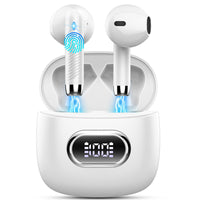 1 x RAW Customer Returns Bluetooth Headphones, Headphones Wireless Bluetooth 5.3 In Ear Headphones with 4 HD Mic, 2024 Wireless Headphones 42H ENC Noise Cancelling Earbuds Deep Bass, IP7 Waterproof Earbuds LED Display White - RRP €32.99