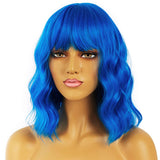 1 x RAW Customer Returns LANCAINI Wavy Wig With Bangs Women s Short Wigs Curly Wavy Bob Synthetic Cosplay Wig for Girls Daily Use Colorful Wigs Blue  - RRP €20.16