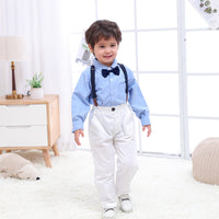 1 x RAW Customer Returns Volunboy Newborn Gentleman Outfits and Coordinates, Bow Shirt and Suspenders Trousers 4 Pieces 18-24 months, Blue White, Size 90  - RRP €34.99