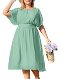 1 x RAW Customer Returns Hanna Nikole Women s Plus Size Midi Length Casual Dresses Round Neck Formal Dress Light Green 48 - RRP €44.99