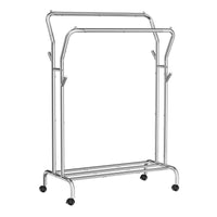 1 x RAW Customer Returns SONGMICS Double Clothes Stand, Coat Hanger with Wheels, Steel Structure, Capacity up to 100 kg, Width of 103.5 cm, Multifunction, Silver Color HSR107E01 - RRP €35.99