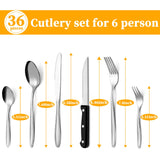 1 x RAW Customer Returns Cutlery set, cutlery set for 6 people, 36-piece stainless steel cutlery with steak knife, elegant and modern cutlery set, cutlery set for restaurant, hotel, home, dishwasher safe - RRP €24.19