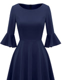 1 x Brand New Gardenwed Formal Dress Women 3 4 Sleeve Flare Bell Sleeve Round Neck Dresses High-low Cocktail Dresses Rockabilly Dresses Evening Dresses Elegant for Wedding Navy S - RRP €43.36