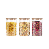 1 x RAW Customer Returns Old Tjikko storage jars with lids, storage jars set of 3, glass storage containers, storage jars made of borosilicate glass, kitchen food storage container with bamboo lid, 450 ml - RRP €16.13