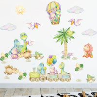 1 x Brand New fanquare Dinosaur on the Train and Hot Air Balloon Wall Sticker, Colorful Cartoon Dinosaur with Cloud Wall Decal Decorative Photo Wallpaper for Living Room, Bedroom, Baby Nursery - RRP €13.96