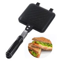 1 x RAW Customer Returns Sandwich Pan Breakfast Double Sided Frying with Flat Bottom, Non-Stick Coating, Pattern Grid, Panini Maker, Press, Toastie, Toasty Sandwich, Camping Toaster, Roasted and Grilled - RRP €21.39