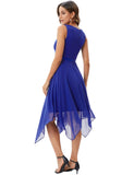 1 x RAW Customer Returns Meetjen Women s Lace A-Line Cocktail Dress Festive Wedding Guest Sleeveless V-Neck Evening Dress Royalblue XL - RRP €50.58