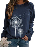 1 x RAW Customer Returns Dresswel Women s Dandelion Print Long Sleeve Sweatshirt Autumn Winter Khaki S 1-Navy S - RRP €25.99