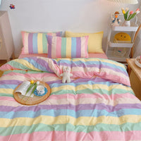 1 x RAW Customer Returns Koudi Colorful Girls Bed Linen 140x200 Children s Bed Linen Multicolored Rainbow Stripe Pattern Duvet Cover Zipper with Pillowcase 70x90cm - RRP €28.99