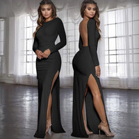 1 x RAW Customer Returns KOEMCY Women s Long Sleeve Dress Backless Dress Slim Cocktail Dress Maxi Party Dress Bodycon Dress Black,S  - RRP €38.99