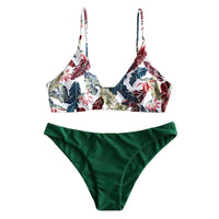 1 x RAW Customer Returns ZAFUL Women s Bikini 2 Piece Swimsuit Tropical Leaf Padded Bralette Green, L-EU 40  - RRP €37.99