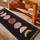 1 x RAW Customer Returns LINROMIA Carpet Runner Hallway Long 60x150 cm, Boho Black Moon Tufted Cotton Carpet with Woven Tassels, Washable Carpet for Bathroom Kitchen Living Room Bedroom Hallway Dining Room - RRP €35.99