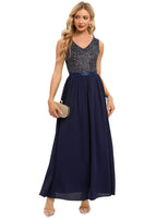 1 x RAW Customer Returns Meetjen Women s Sequin Dresses Floor Length Cocktail Dress V-Neck Evening Dress Sleeveless Bridesmaid Dress Swing Sleeveless Prom Wedding Guest Ball Gown Navy S - RRP €67.55