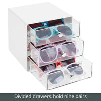 1 x RAW Customer Returns mDesign storage box for glasses plastic glasses rack with 3 compartments glasses storage for glasses, sunglasses and reading glasses transparent and white - RRP €31.14