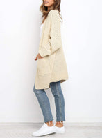 1 x RAW Customer Returns Uusollecy Cardigan Women Long Open Front Cardigan, Casual Loose Long Sleeve Knitted Cardigan with Pocket Beige L - RRP €38.99