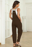 1 x RAW Customer Returns T1FE 1SFE Jumpsuit Women Long Autumn Dungarees Loose Summer with Pockets V-Neck Onepiece High Waist Women Adjustable Spaghetti Straps Overall Dark Brown Size M - RRP €30.24