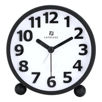 1 x RAW Customer Returns Lafocuse Analogue Alarm Clock Without Ticking, Metal Black 3D Numbers Large, Silent Bedside Table Clock with Night Light and Snooze Function, Alarm Clock Bedroom Office Travel 10.5cm - RRP €16.72