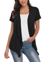 1 x RAW Customer Returns Women s Open Front Cardigan Short Sleeve Irregular Hem Outfits XL, Black  - RRP €23.98